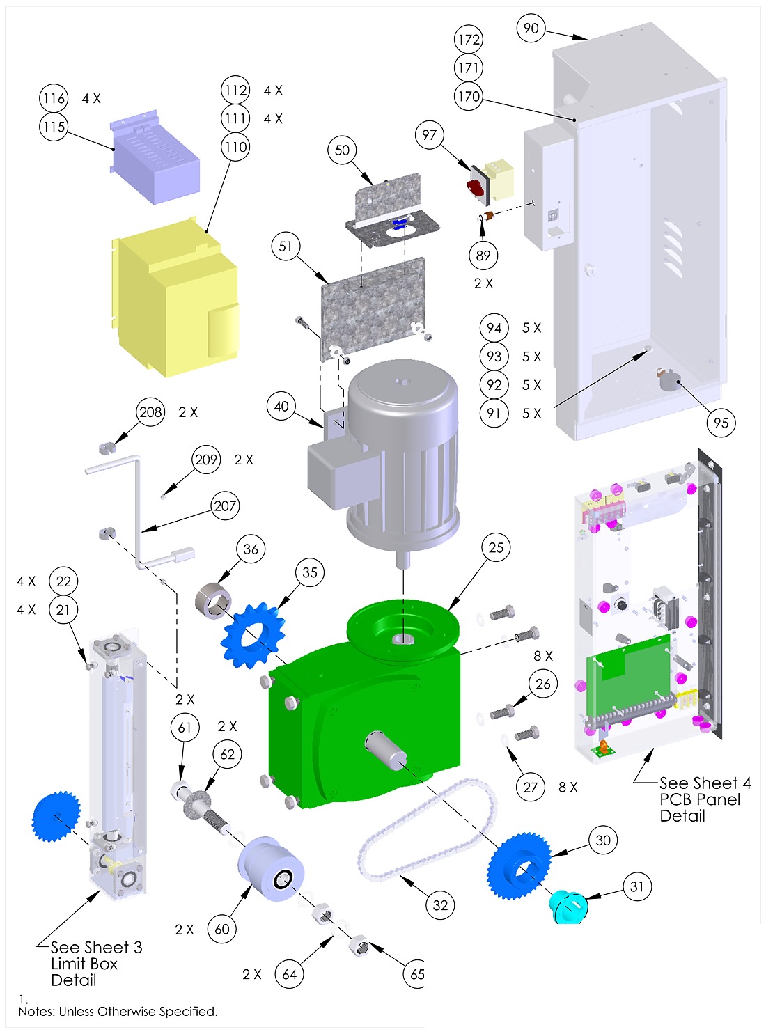 DoorKing 9550 slide gate operator main assembly parts diagram