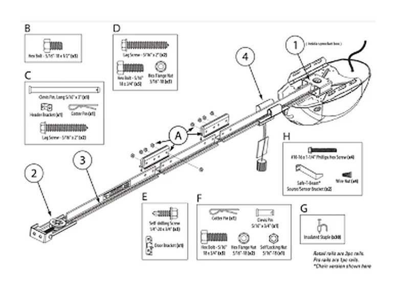 Genie 1022 1024 1042 2022 2024 2027 2042 rail, carriage and hardware parts diagram