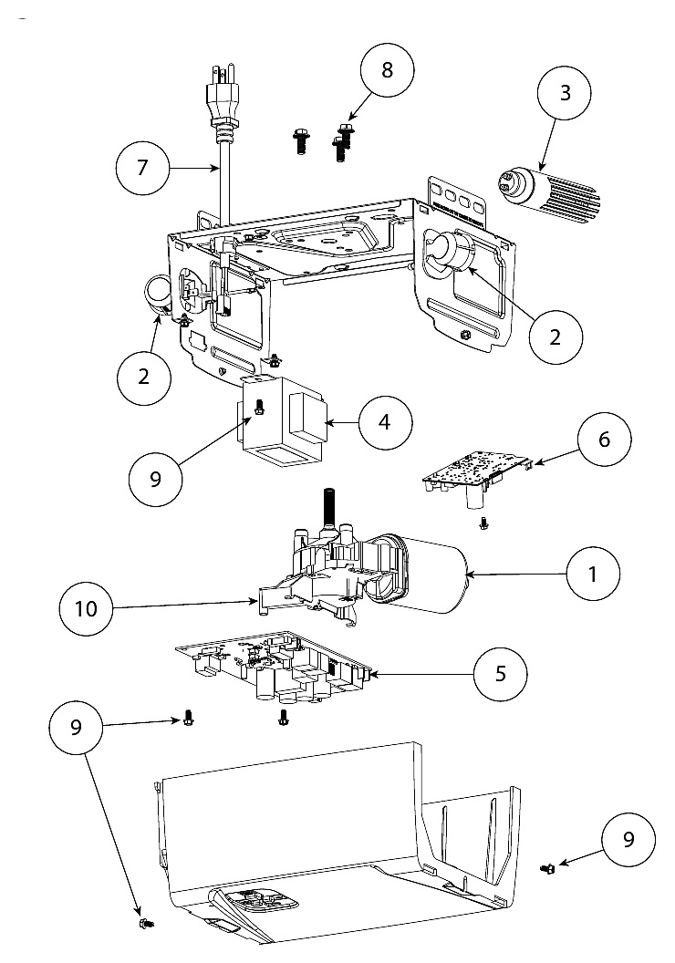 Genie 2035 2055 3035 3055 7035 7055 garage door opener powerhead replacement parts diagram