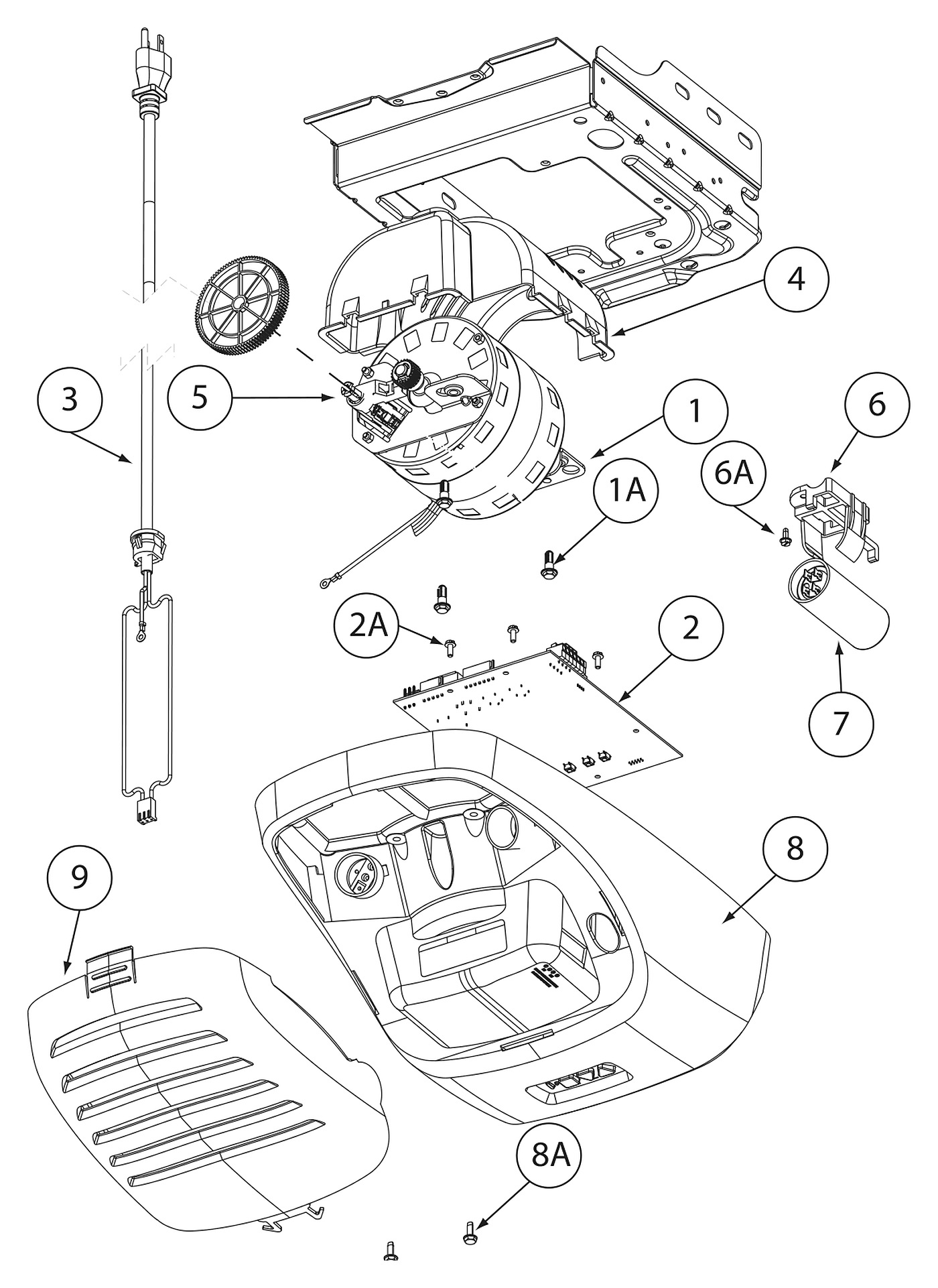 Genie 2562 2564 2568 AC screw drive garage door opener powerhead replacement parts diagram
