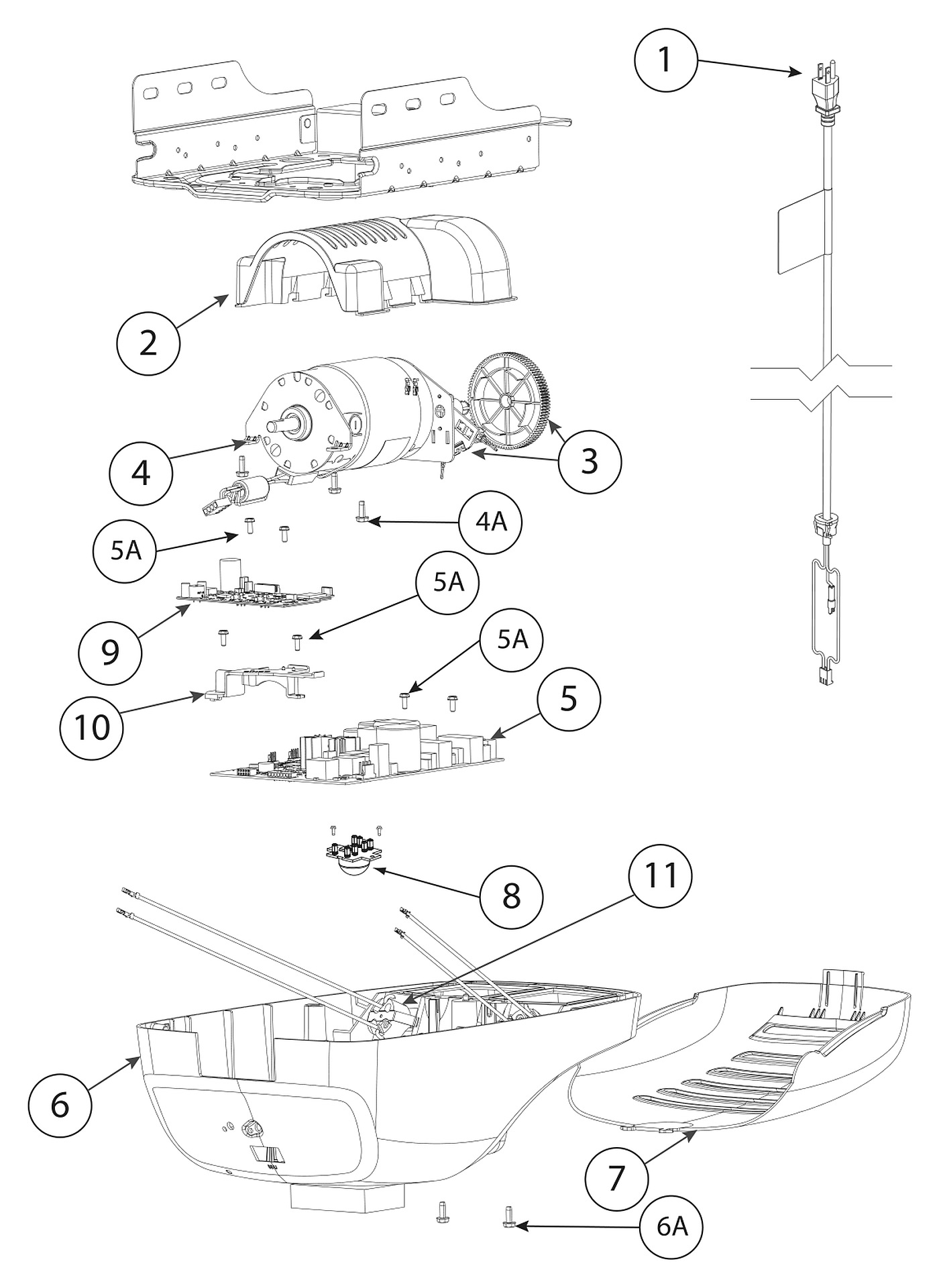 Genie 3062 3064 4062 4064 DC screw drive garage door opener powerhead replacement parts diagram
