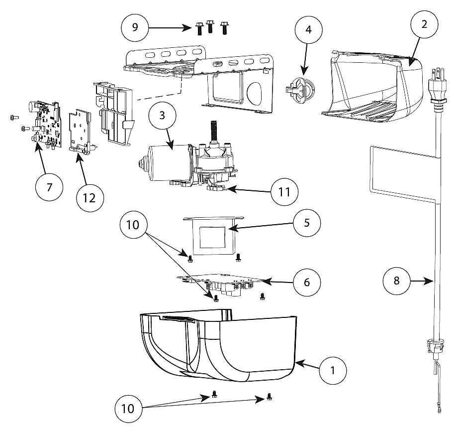 Genie 1028 1028H 2028 2028H ReliaG garage door opener powerhead replacement parts diagram