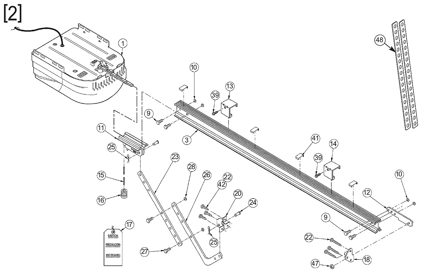 Genie Chain Glide 1-piece rail hardware exploded view parts diagram