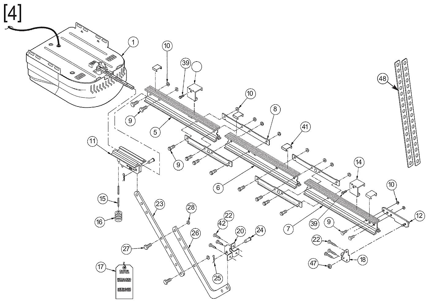 Genie Chain Glide 3-piece rail hardware exploded view parts diagram