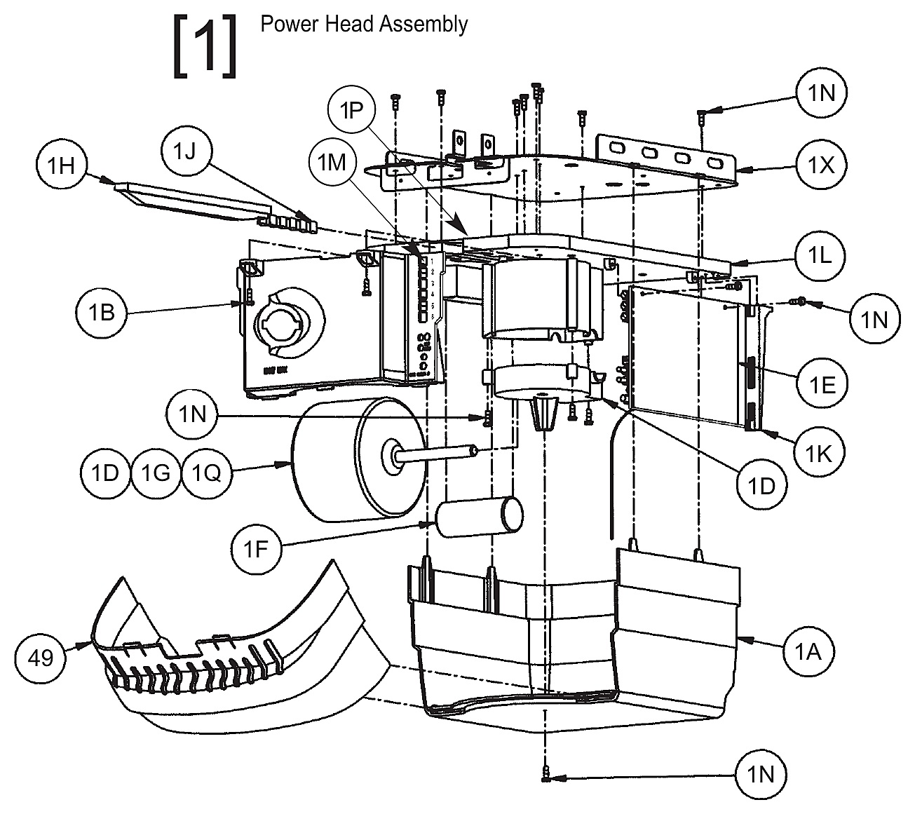 Genie Chain Glide PCG GCG350 H2000 1020L 2020L power head exploded view parts diagram