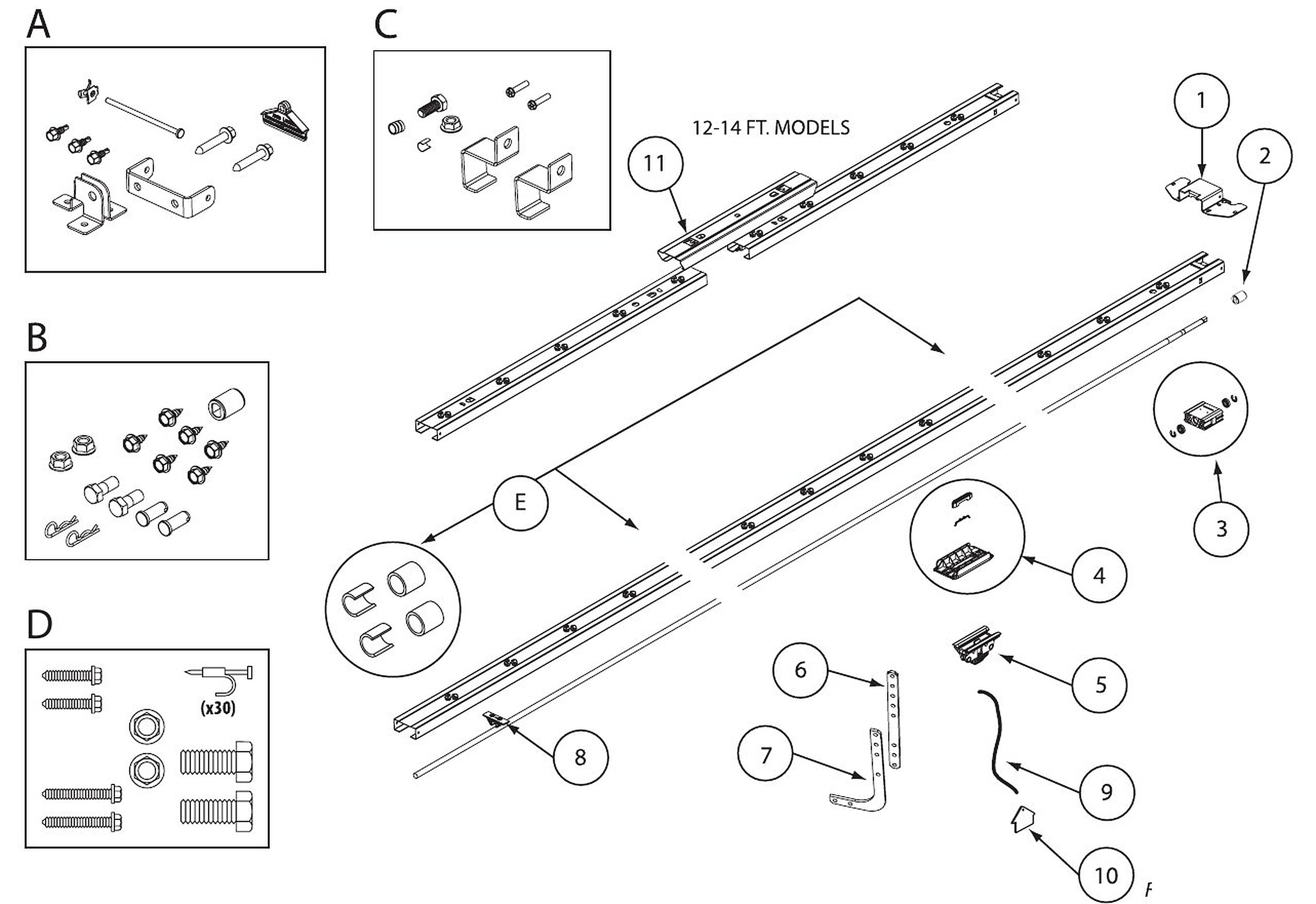 Genie 3164H 4063 4164 screw drive C-channel rail exploded view replacement parts diagram