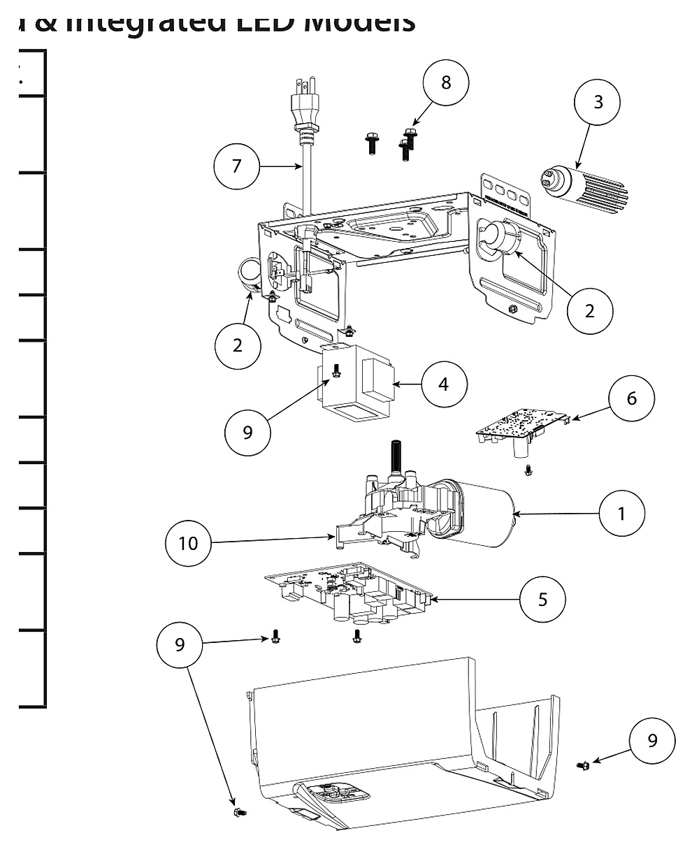 Genie 7155 7135 7053 3155 3053 2033 Connect power head exploded view replacement parts diagram