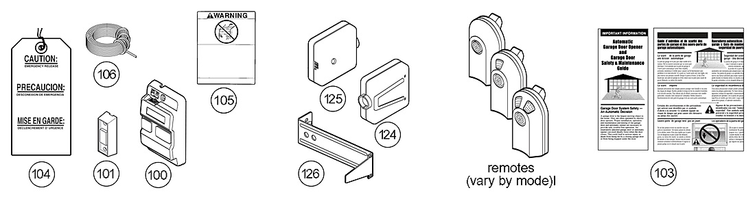 Genie PMX300-IC PMX500-IC accessories, Safe-T-Beam sensors, wall console and remote parts diagram