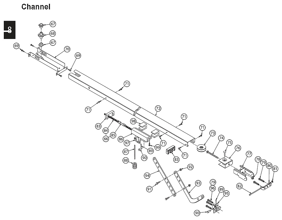 Genie PMX300-IC PMX500-IC channel rail replacement parts diagram