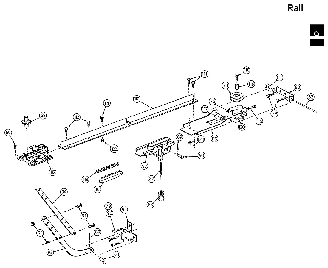 Genie PMX300-IC PMX500-IC T-style rail replacement parts diagram