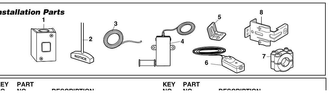 LiftMaster 3900PLD installation parts diagram, control station, brackets and sensors