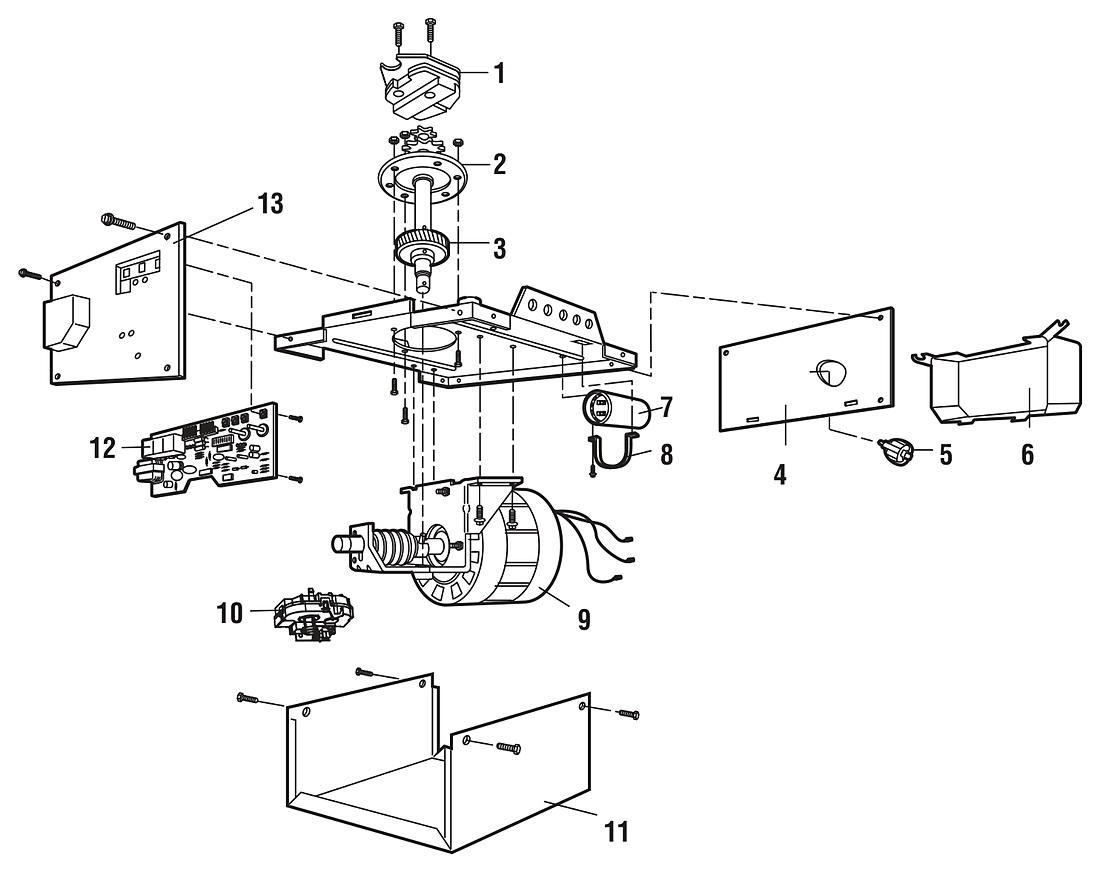 LiftMaster 8075 chain drive garage door opener motor unit parts diagram