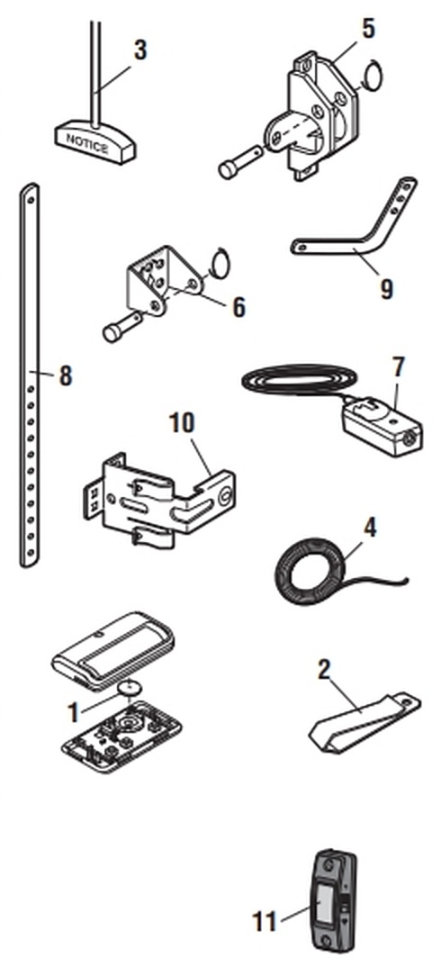 LiftMaster 8164W installation parts diagram, door control, brackets, door arms and sensors