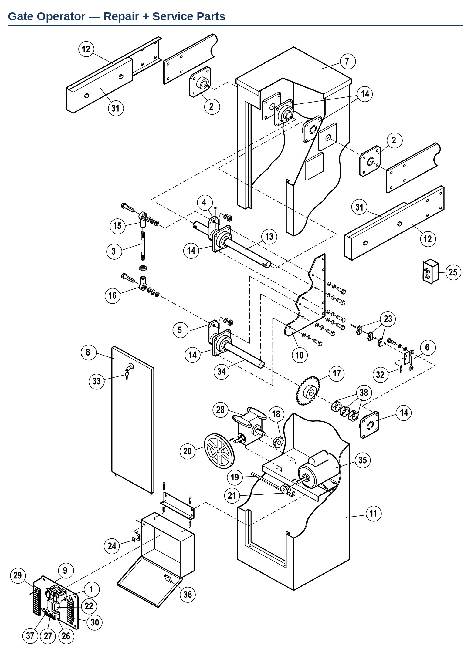 LiftMaster BG790 barrier gate operator replacement parts diagram