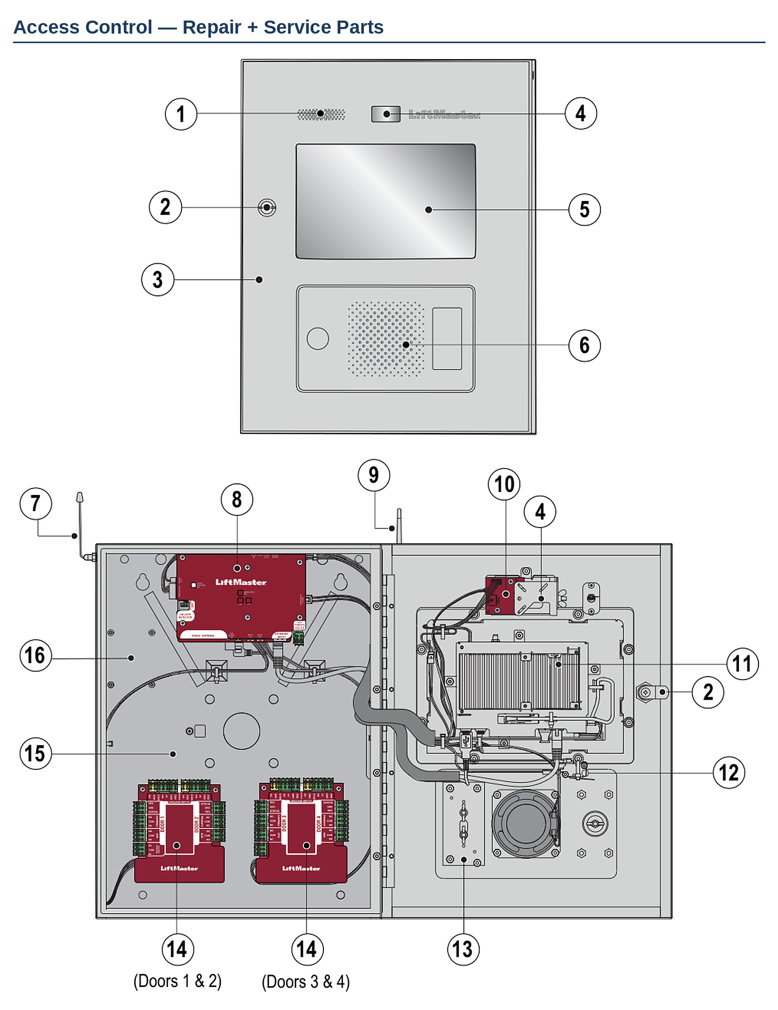 LiftMaster CAPXL and CAPXLV Connected Access Portal replacement parts diagram