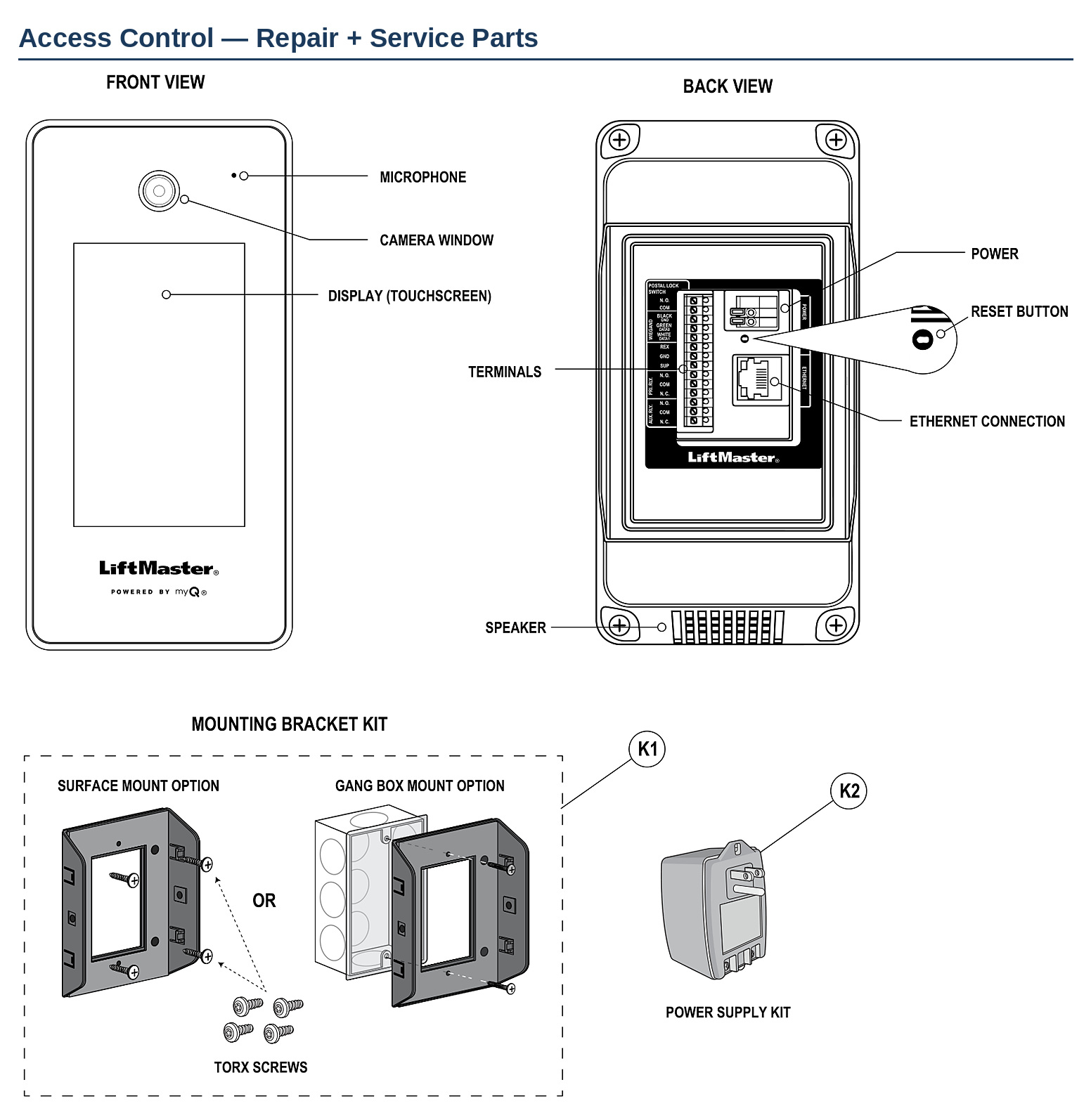 LiftMaster CAPXS Smart Video Intercom replacement parts diagram