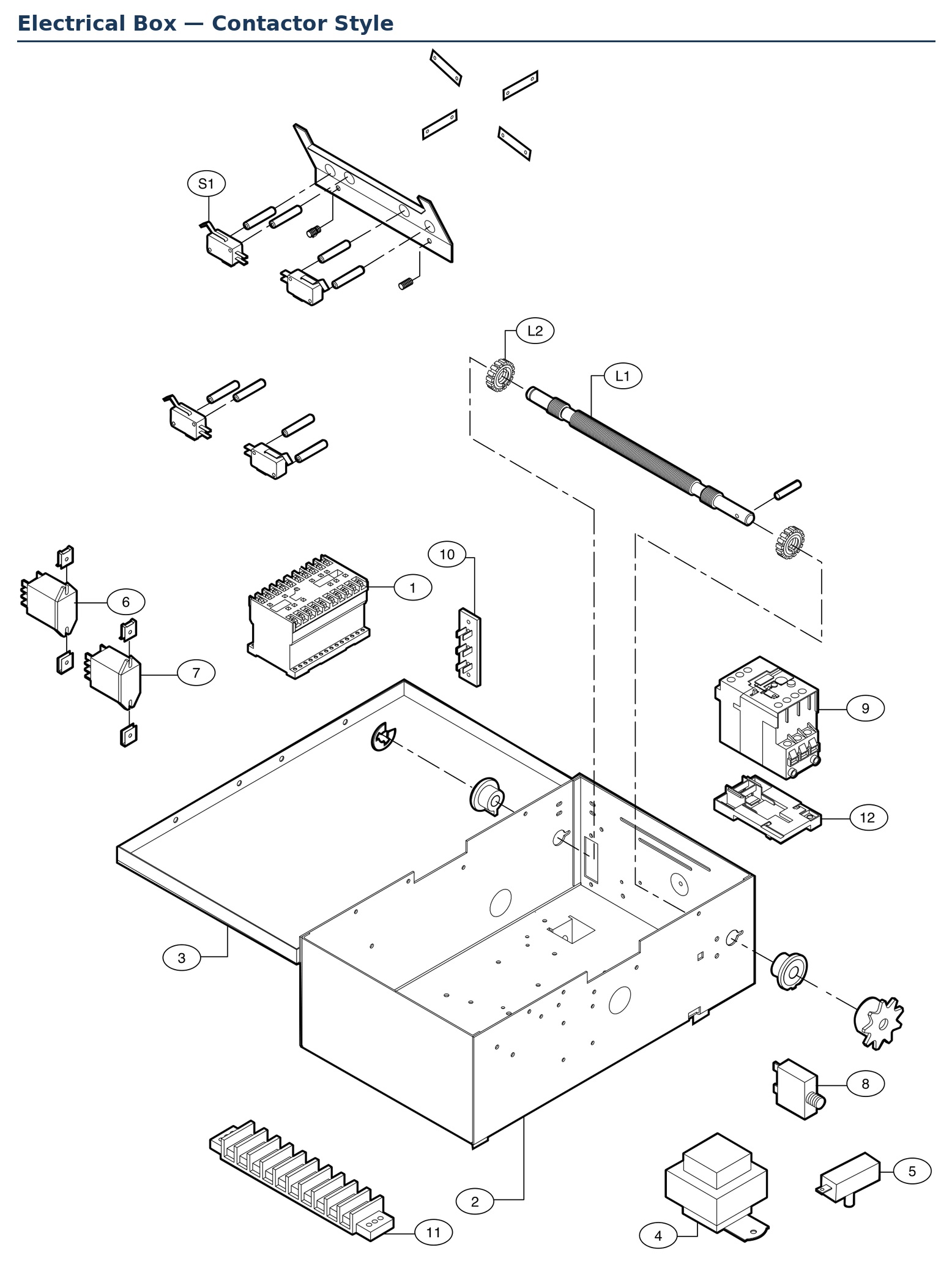 LiftMaster contactor style control circuit electrical box parts diagram