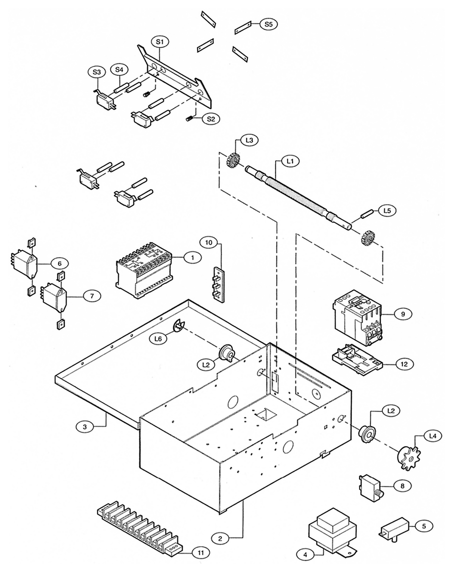 LiftMaster contactor style electrical box control circuit parts diagram