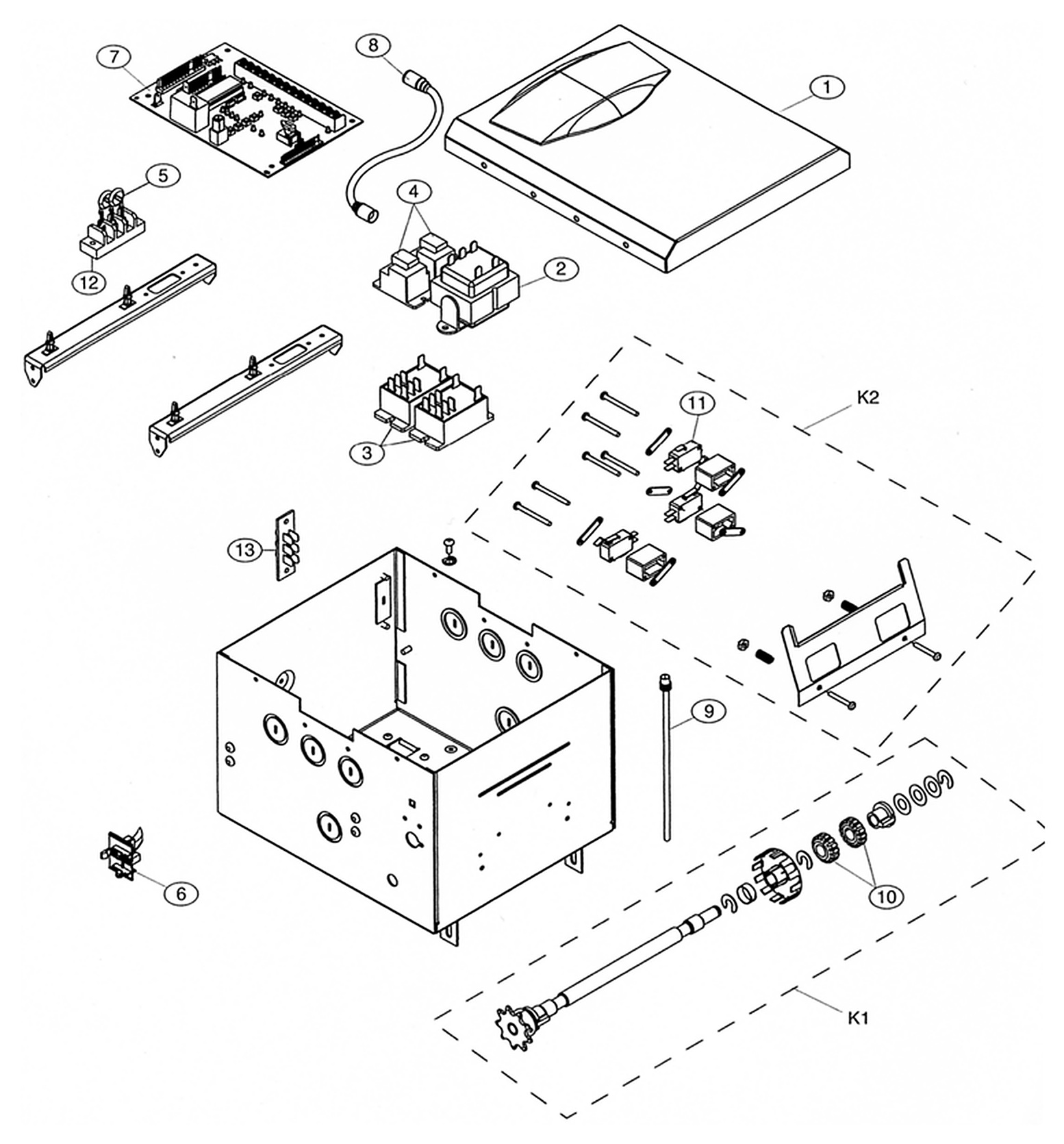 LiftMaster L3 logic control electrical box parts diagram for J, H and HJ operators