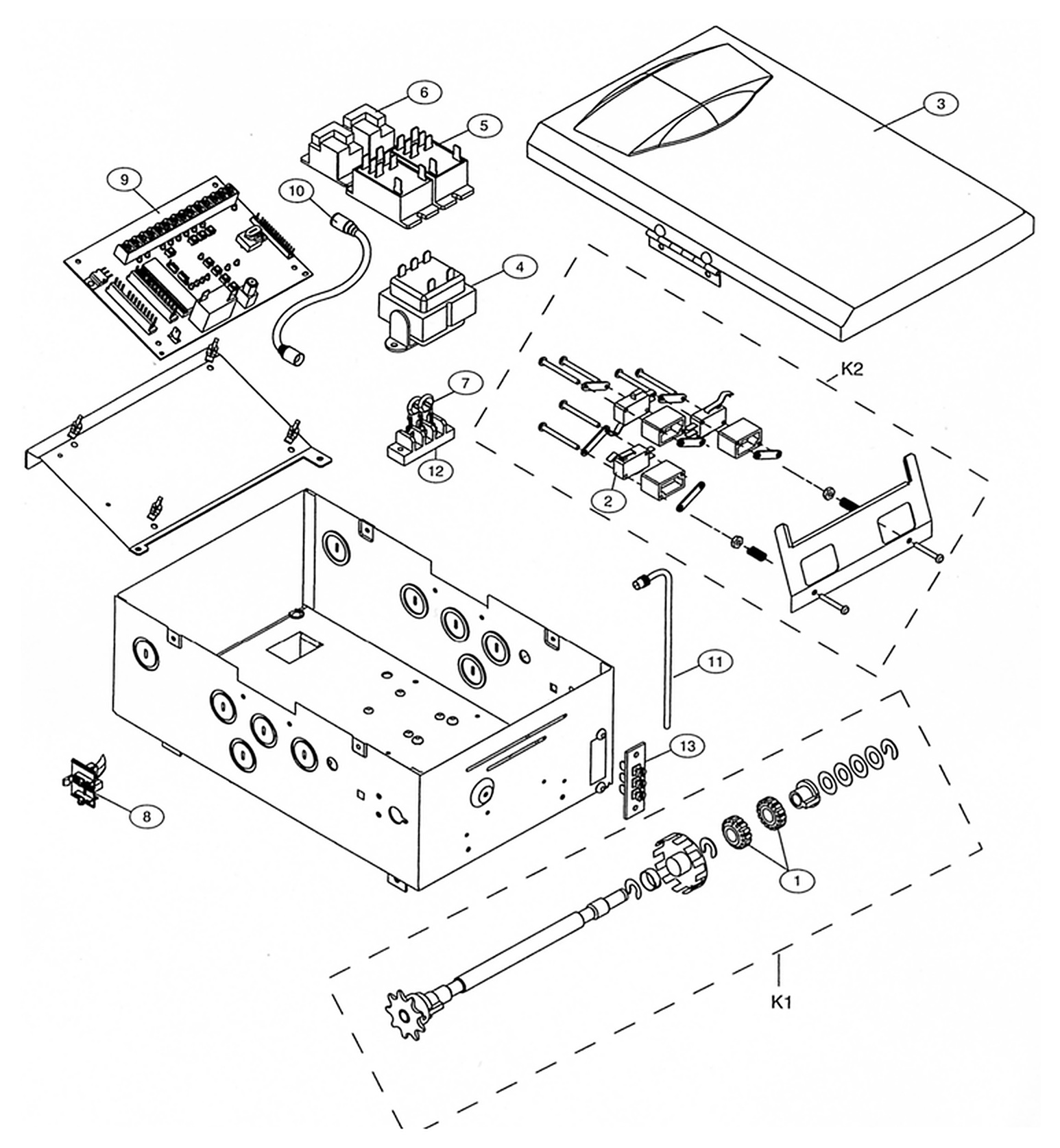 LiftMaster L3 logic control electrical box parts diagram for T, GT and GH operators