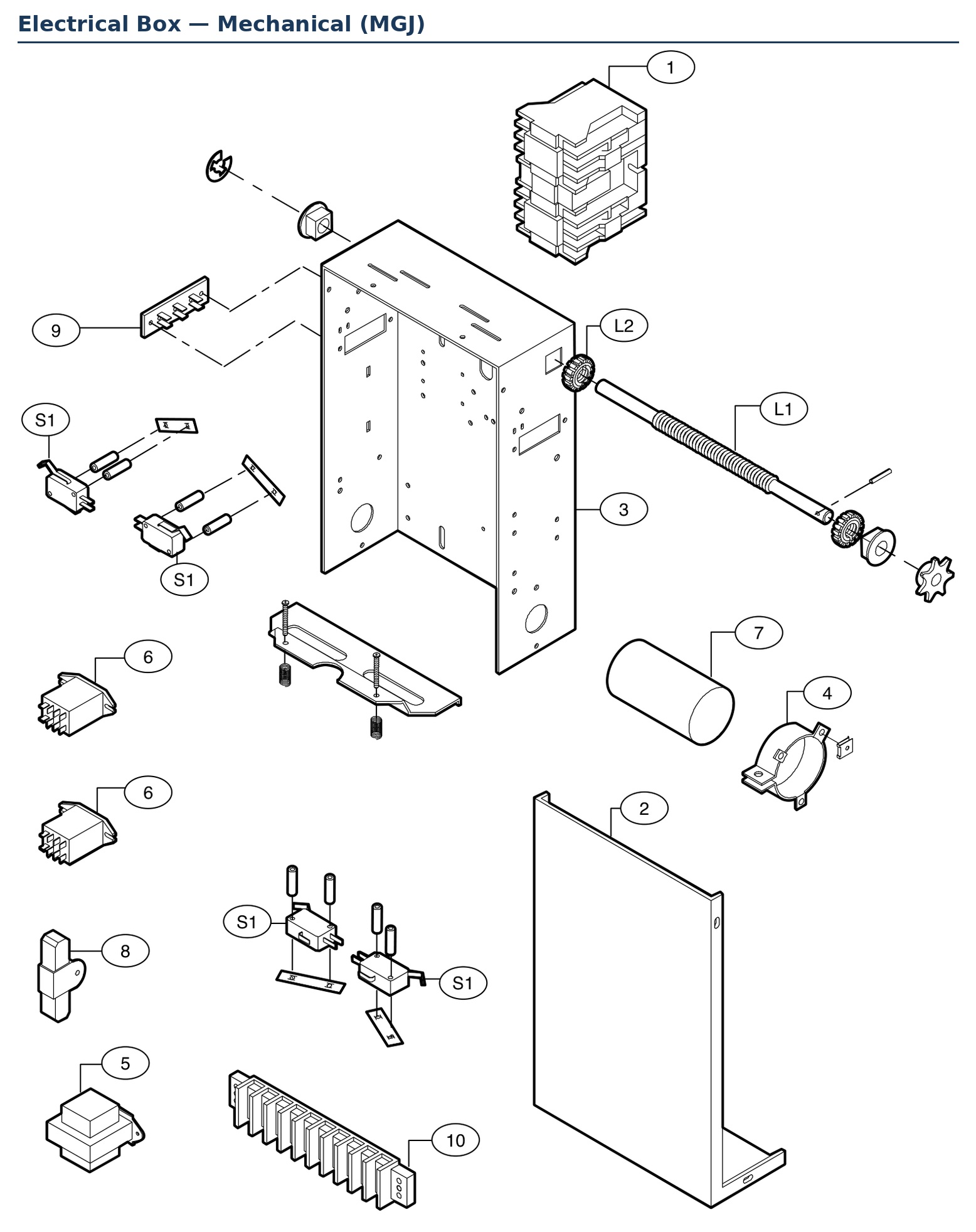 LiftMaster MGJ mechanical operator electrical box parts diagram