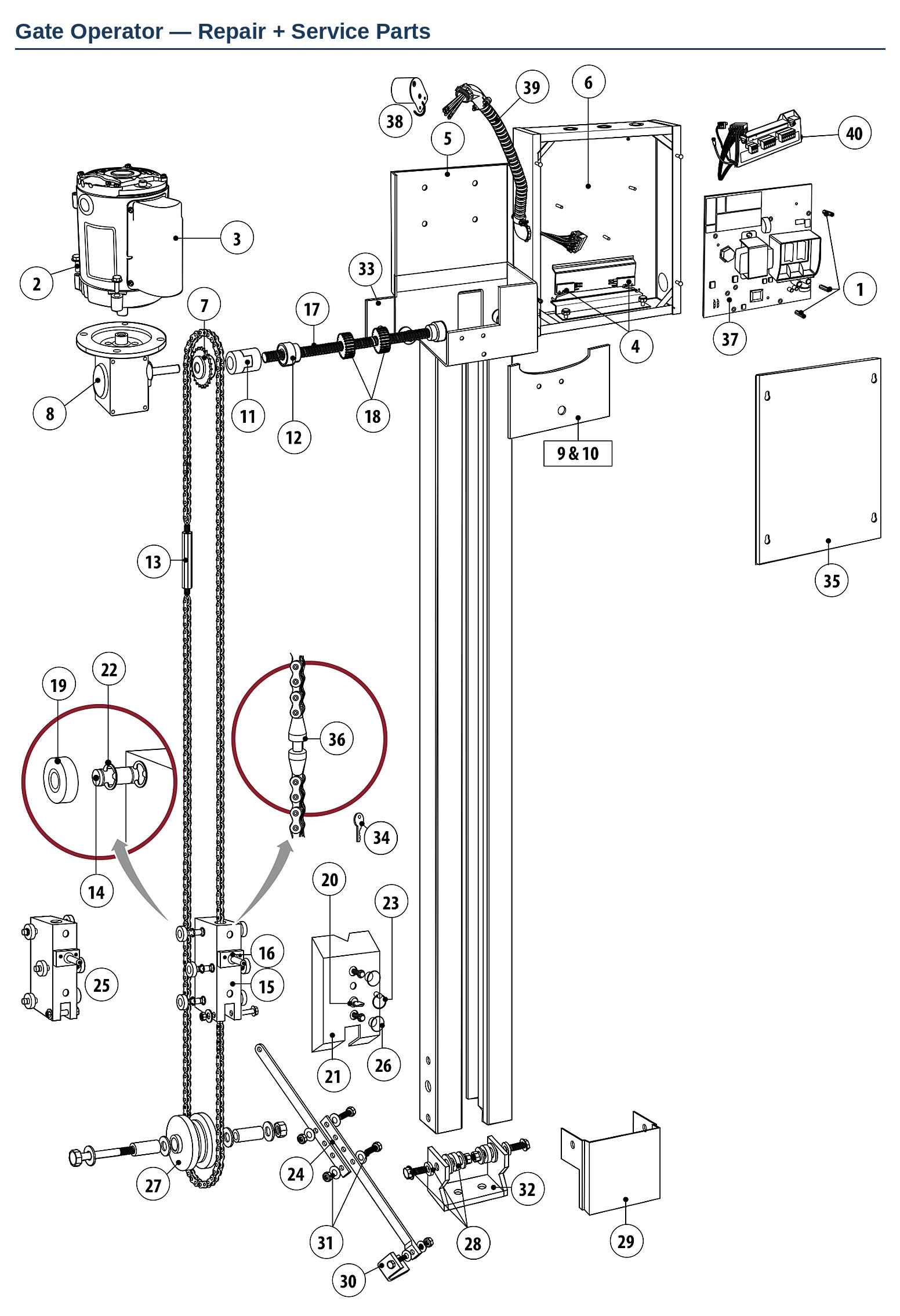 LiftMaster HCT high-traffic overhead gate operator replacement parts diagram