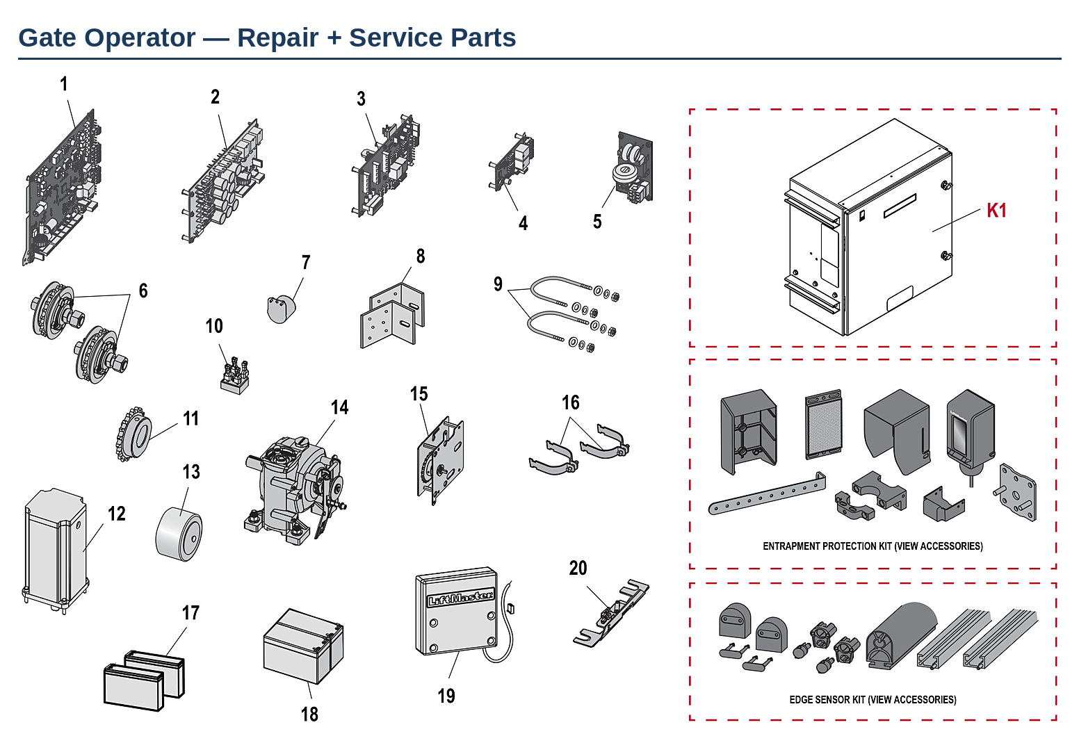 LiftMaster IHSL24UL industrial slide gate operator replacement parts diagram