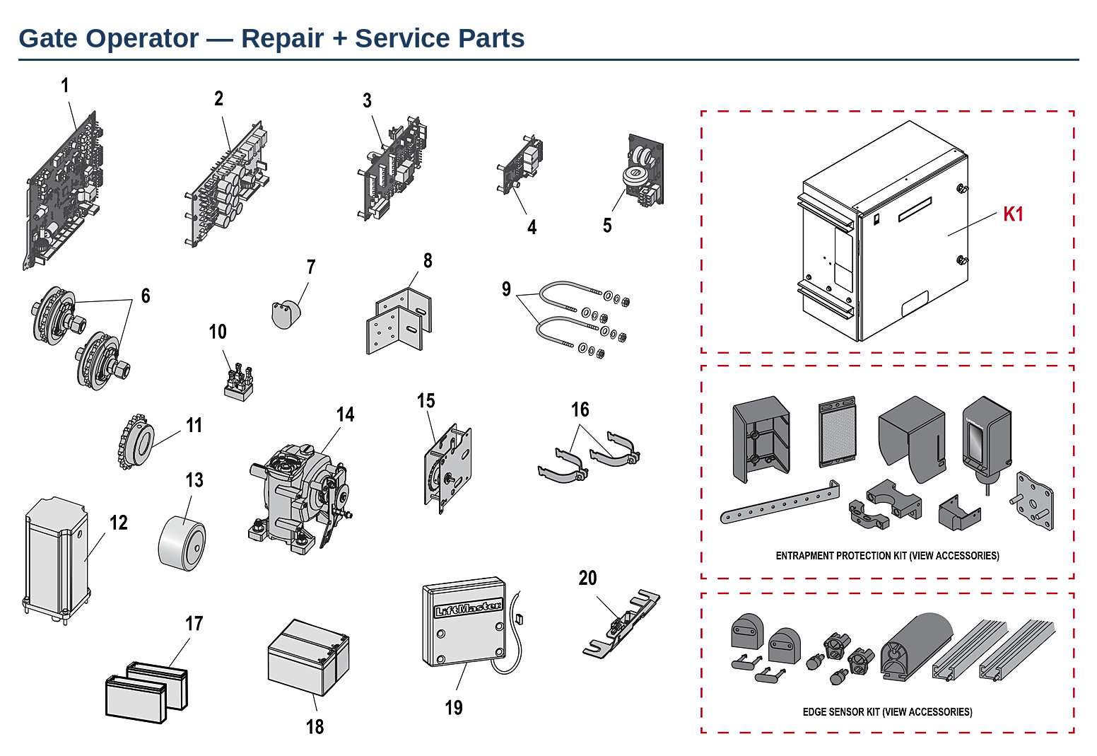 LiftMaster INSL24UL industrial slide gate operator replacement parts diagram