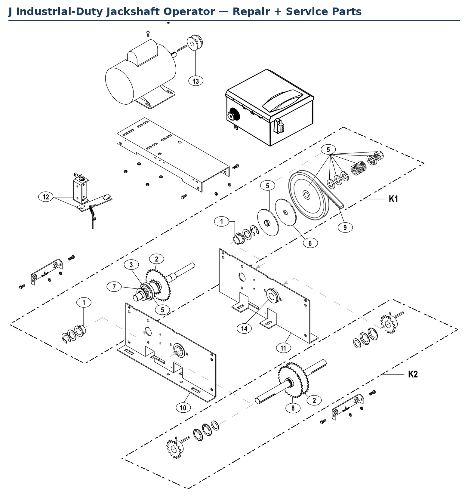 LiftMaster J5011 industrial-duty jackshaft operator replacement parts diagram