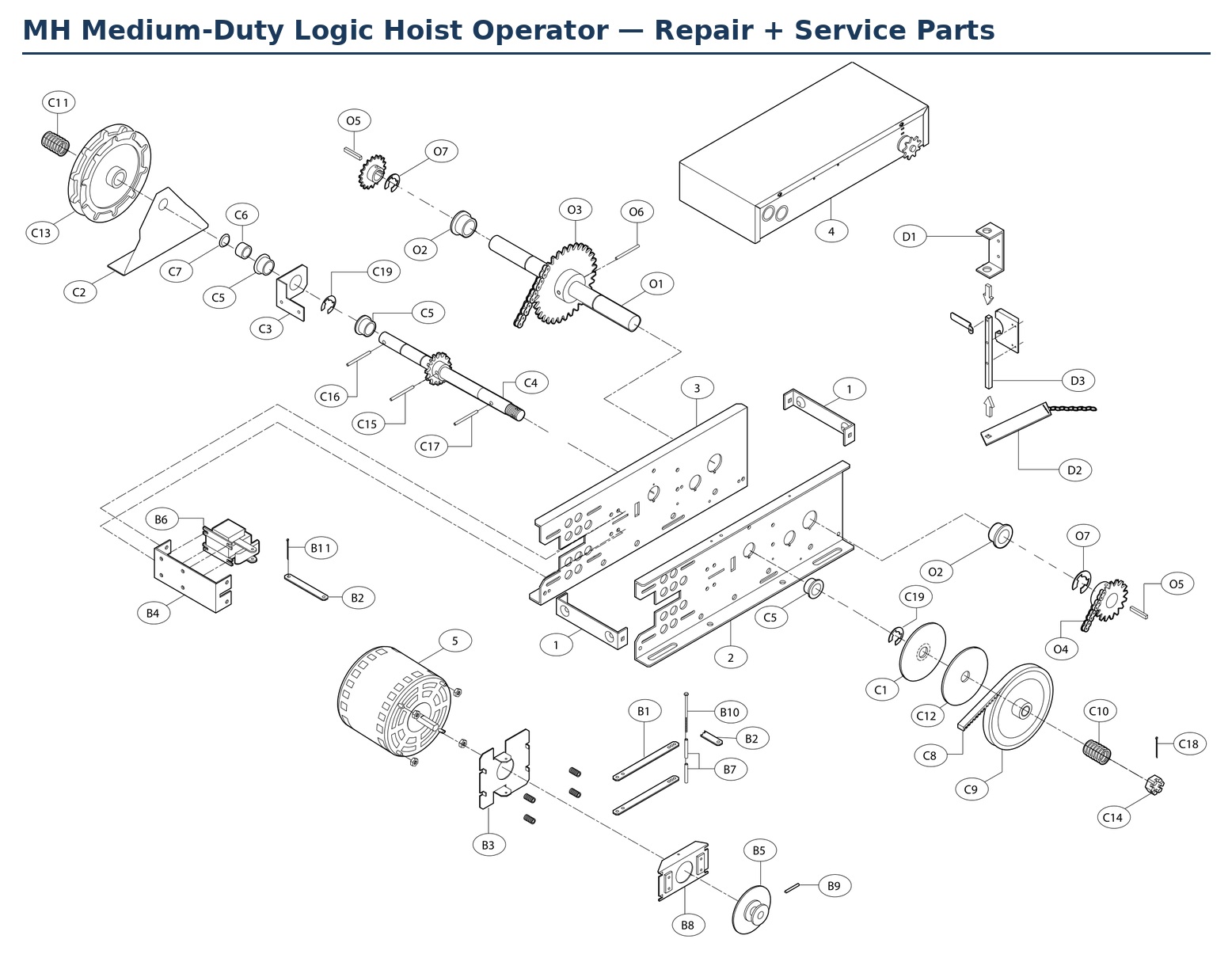 LiftMaster MH5011 medium-duty logic hoist operator replacement parts diagram