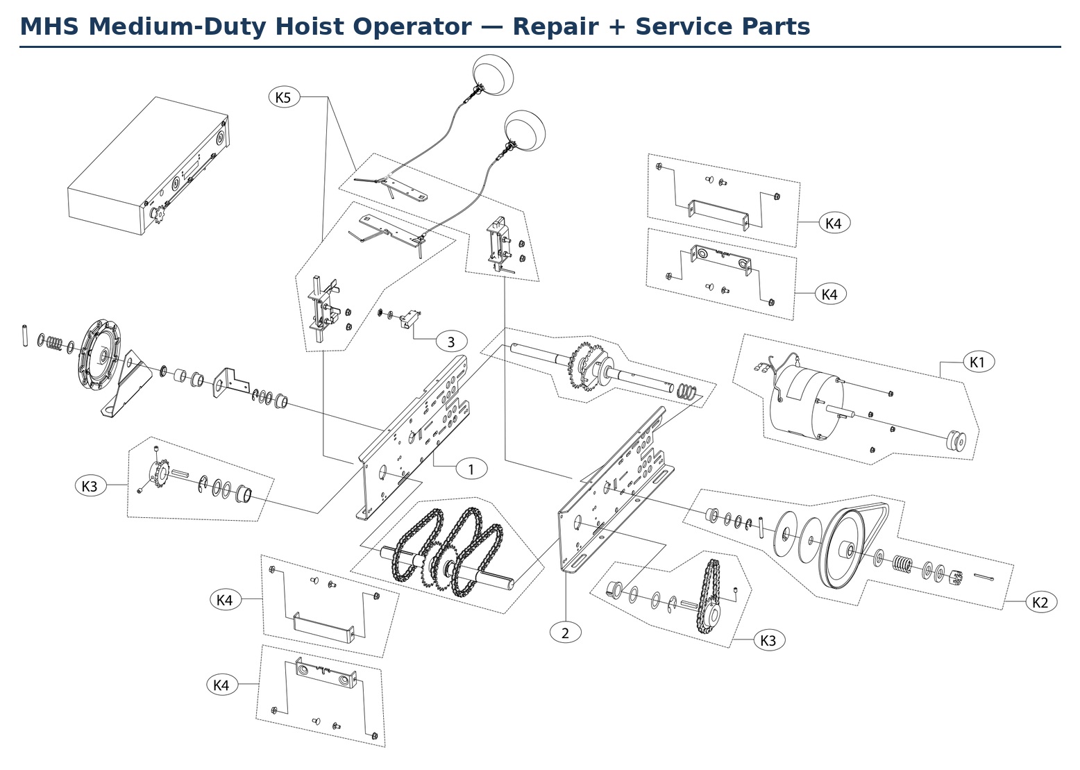 LiftMaster MHS5011 medium-duty hoist operator replacement parts diagram