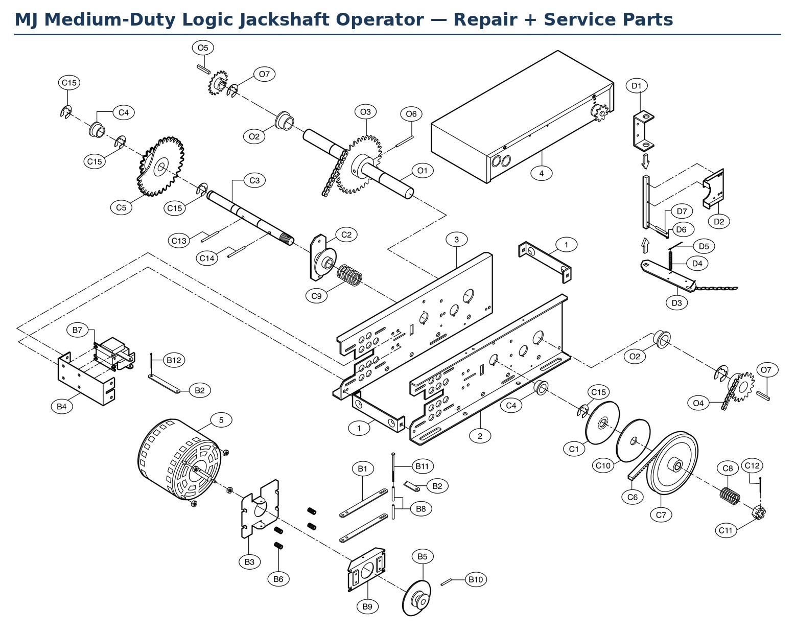 LiftMaster MJ5011 medium-duty logic jackshaft operator replacement parts diagram