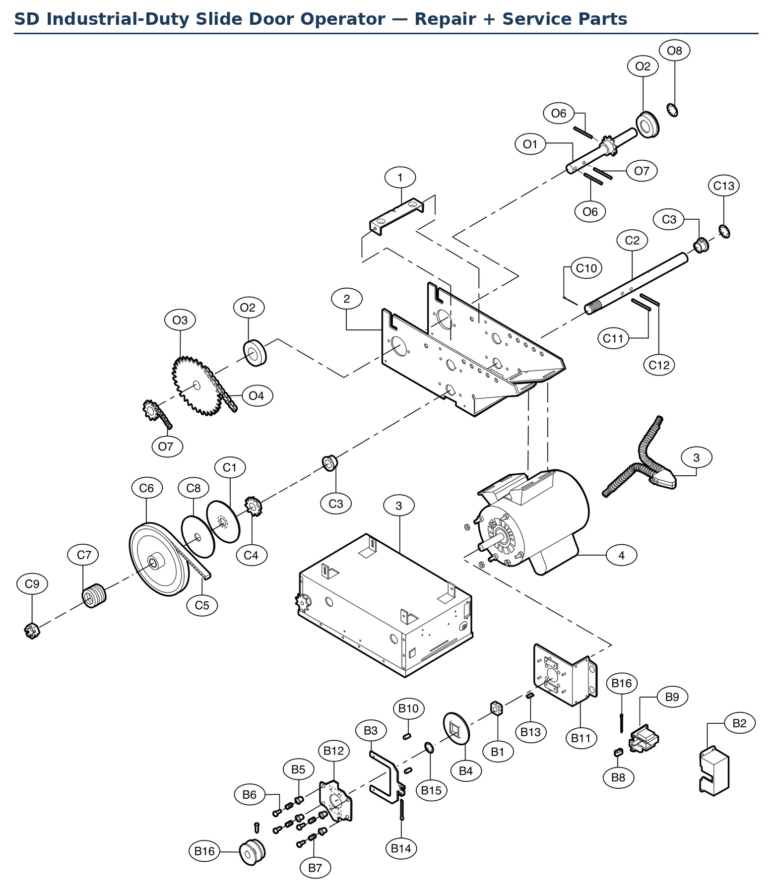 LiftMaster SD5011 industrial-duty slide door operator replacement parts diagram
