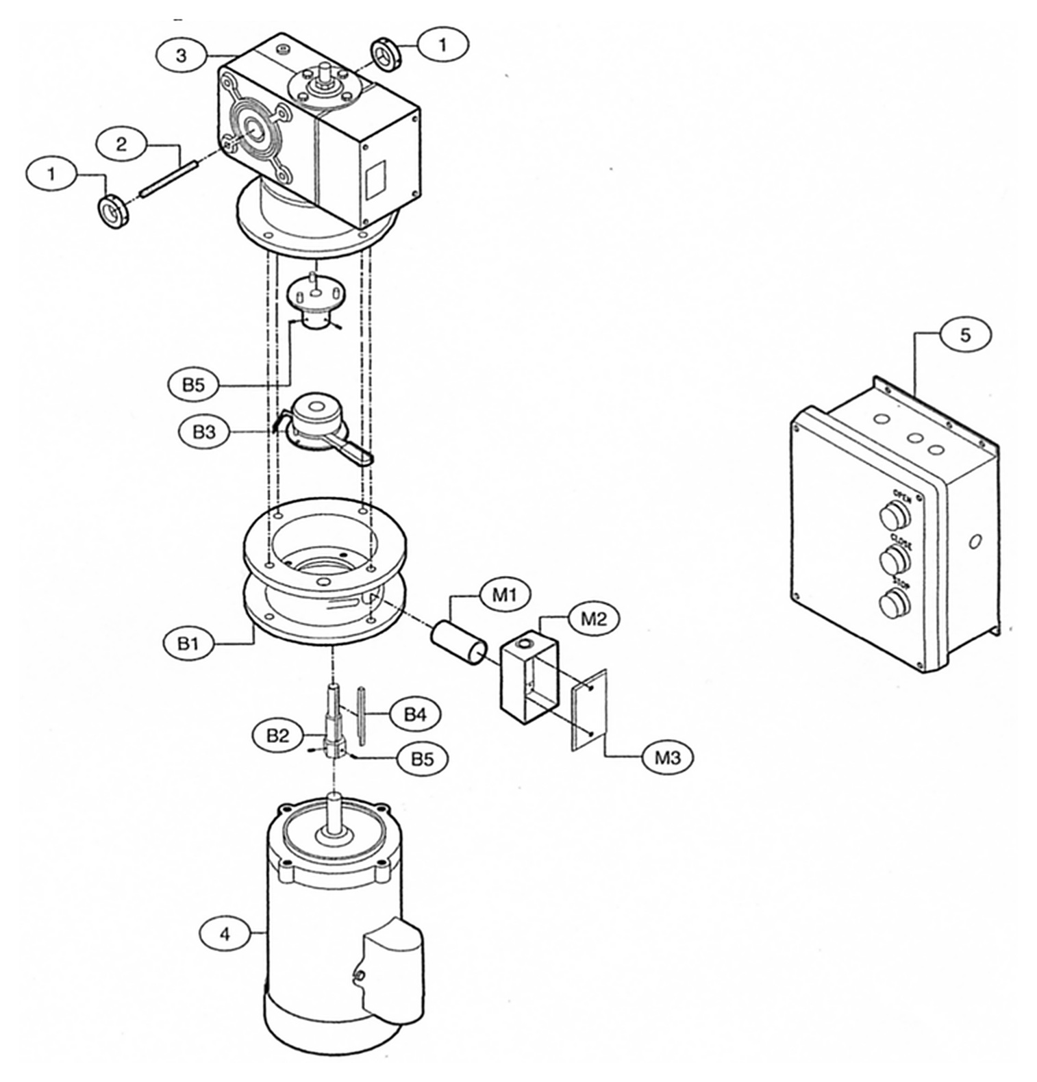 LiftMaster SJ Speed Jack operator parts diagram, motor, gear reducer and brake