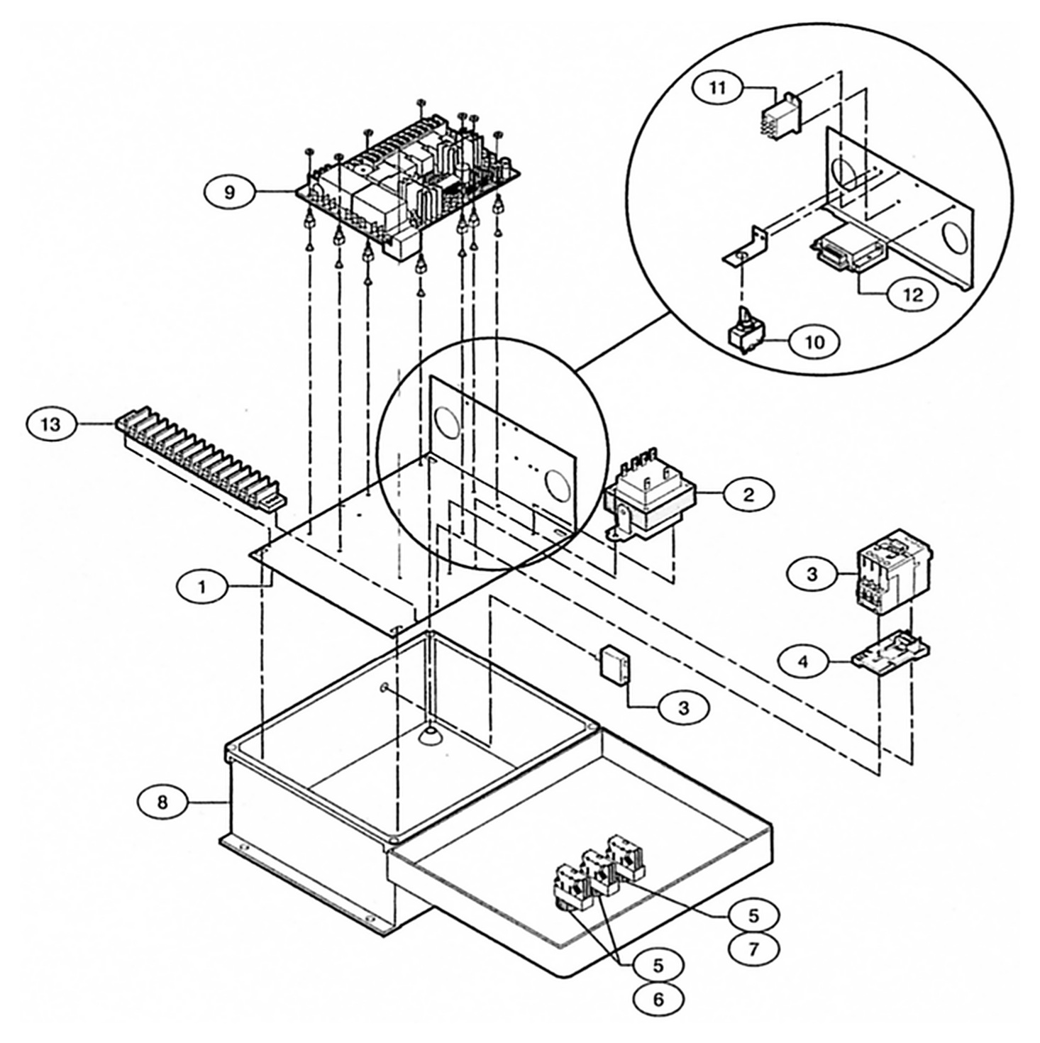 LiftMaster SJ starter panel parts diagram for SJ1011, SJ1021, SJ1023 and SJ1043 Speed Jack operators
