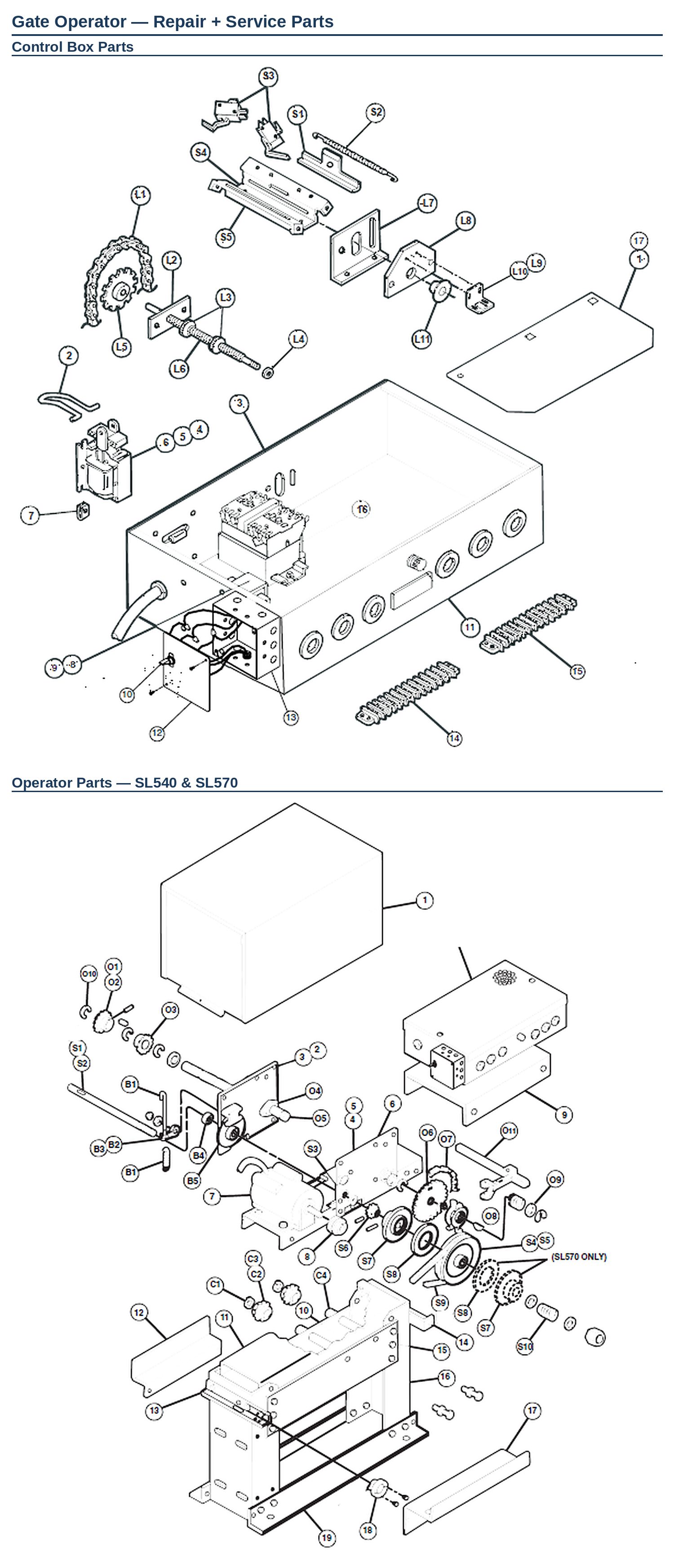 LiftMaster SL540GL slide gate operator replacement parts diagram