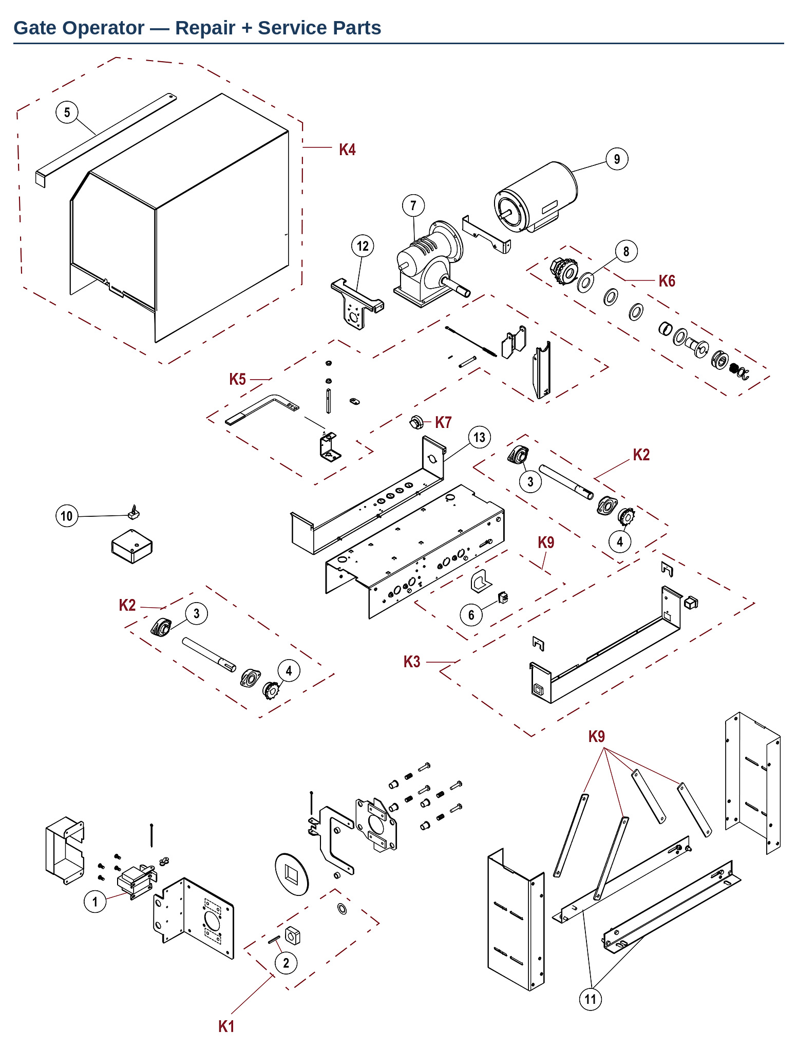 LiftMaster SL585 and SL585GL commercial slide gate operator replacement parts diagram