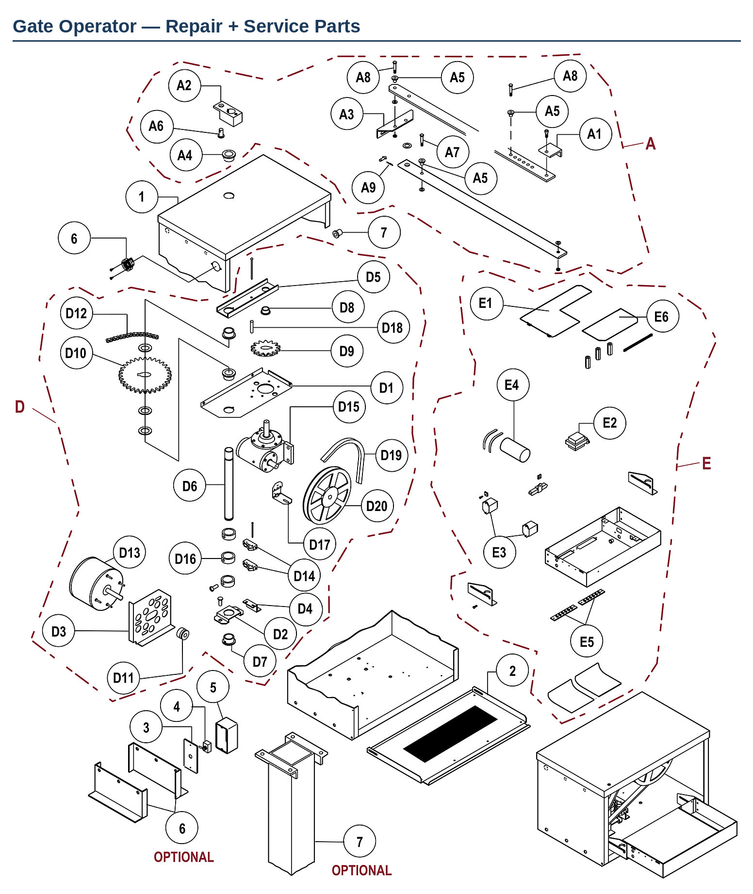 LiftMaster SW420 and SW420GL commercial swing gate operator replacement parts diagram