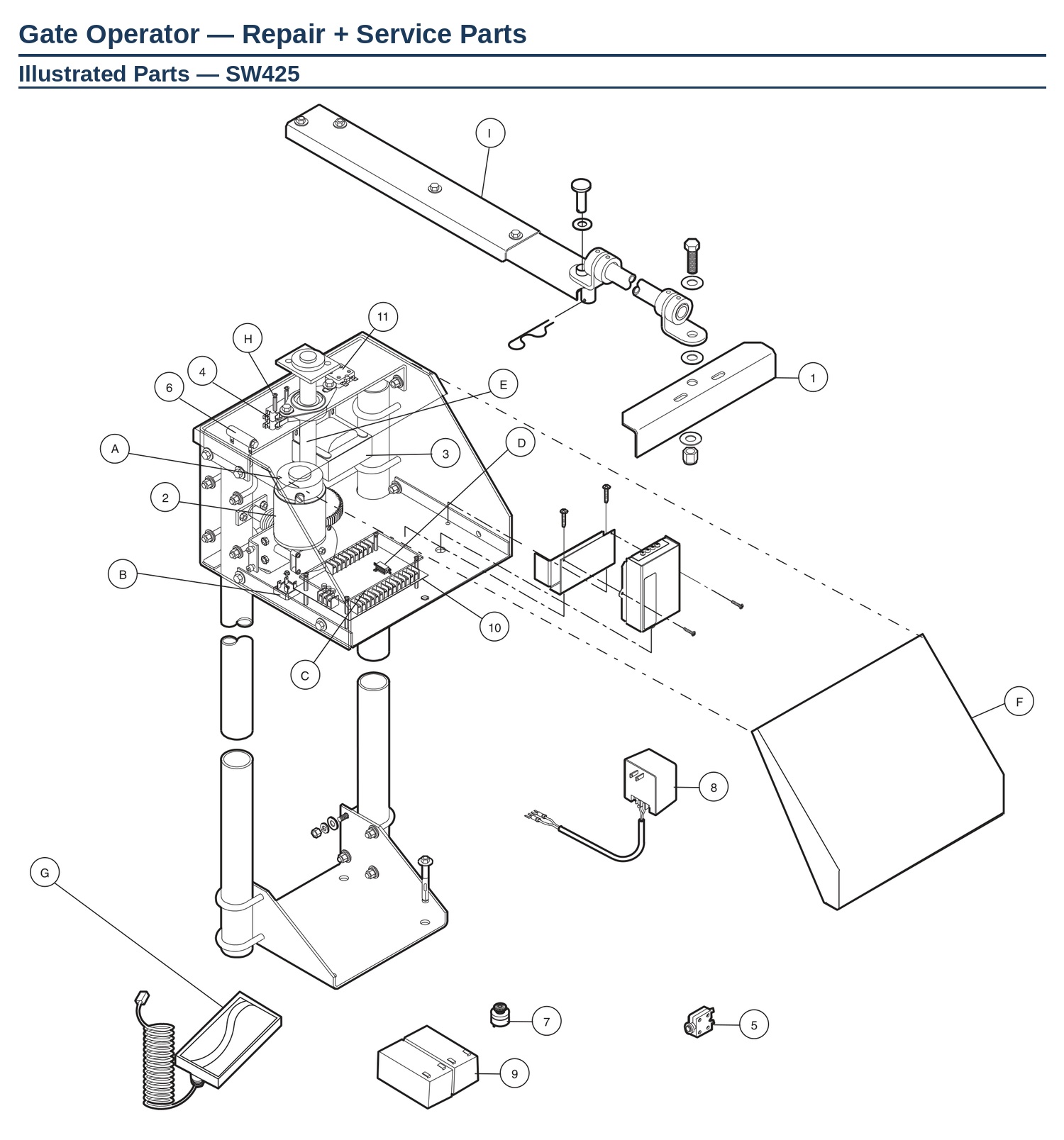 LiftMaster SW425 swing gate operator replacement parts illustrated diagram