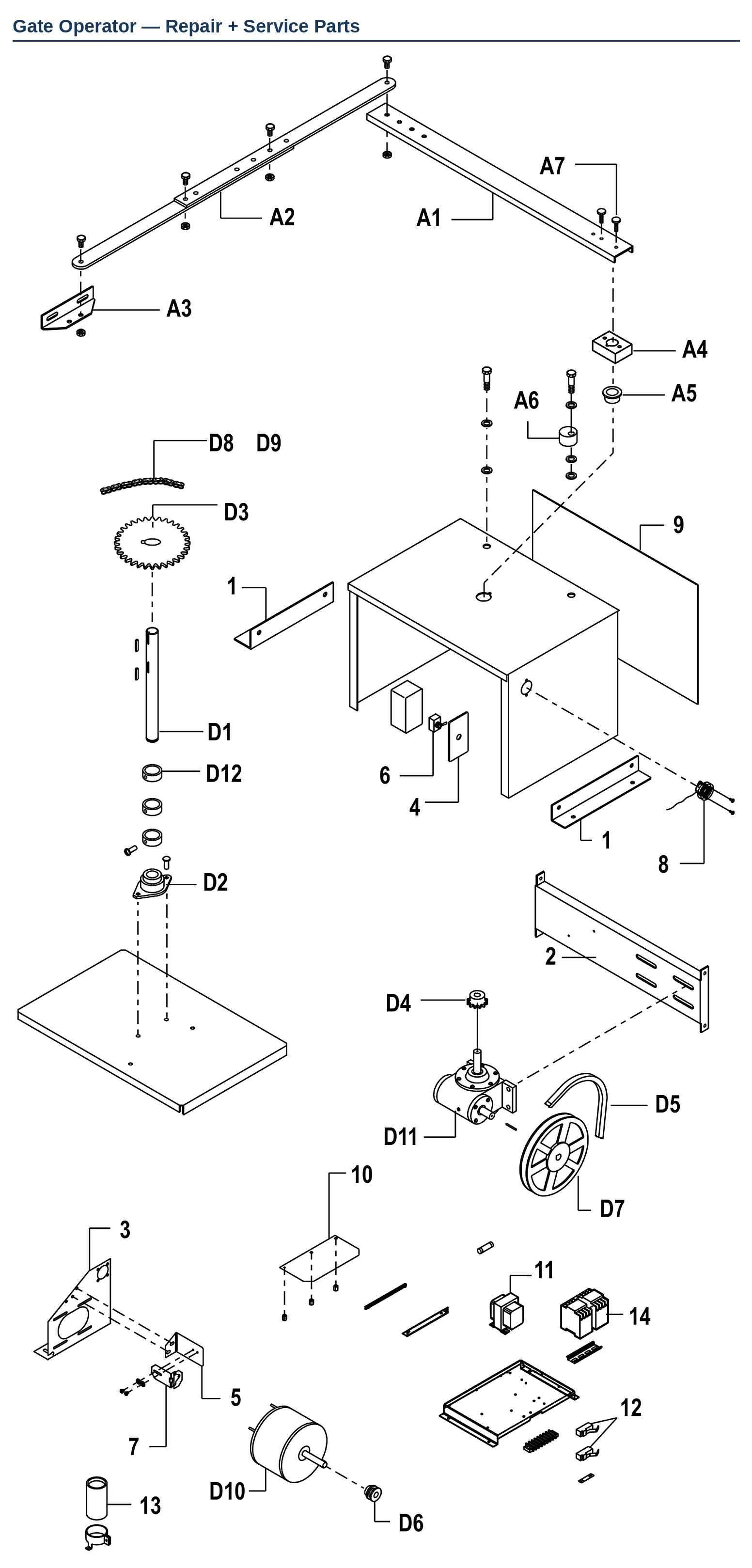 LiftMaster SW470 and SW470GL commercial swing gate operator replacement parts diagram