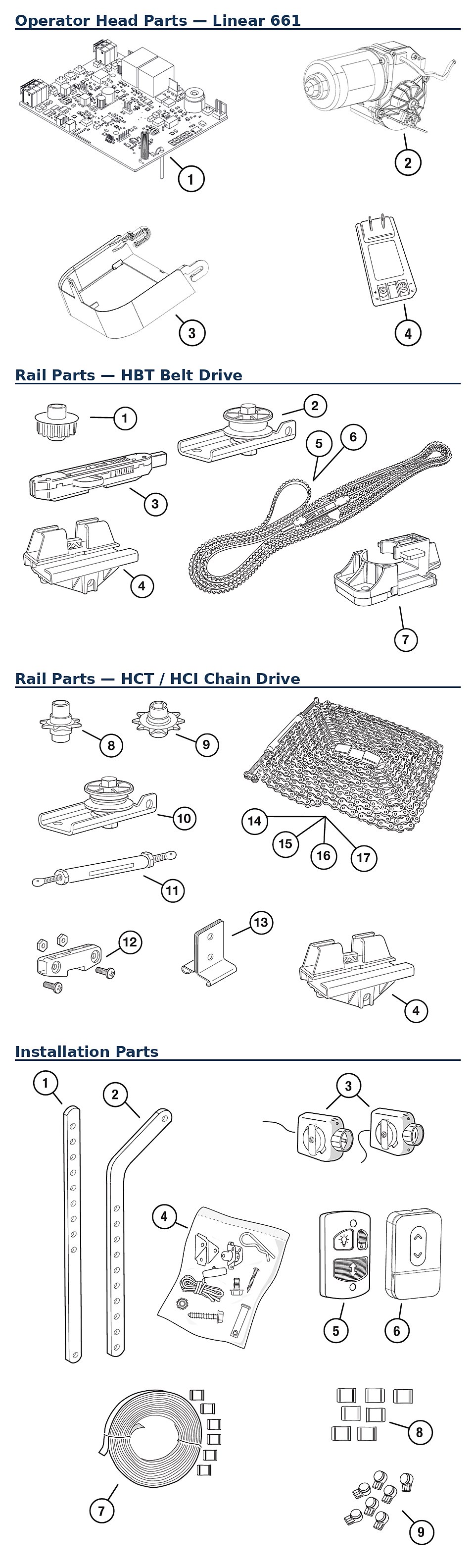 Linear 661 LINEAR600 garage door opener replacement parts diagram