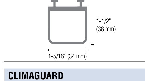 Miller Edge ME112 cross-section dimensions, 1-5/16 inch wide by 1-1/2 inch high