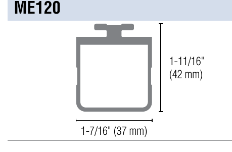 Miller Edge ME120 cross-section dimensions, 1-7/16 inch wide by 1-11/16 inch high
