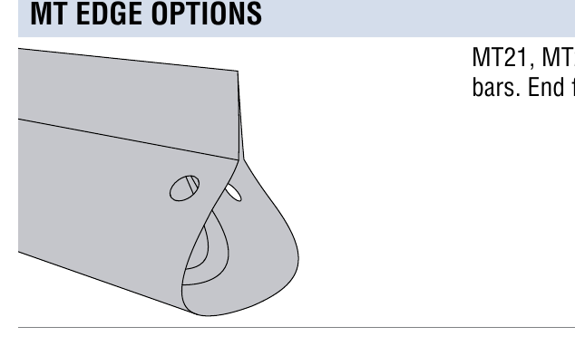 Miller Edge MT series sensing edge showing the mounting tab and end flap