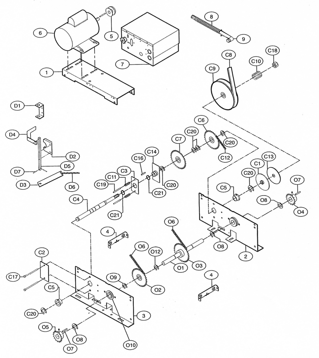 LiftMaster J model industrial-duty jackshaft operator prior to 2005 parts breakdown schematic