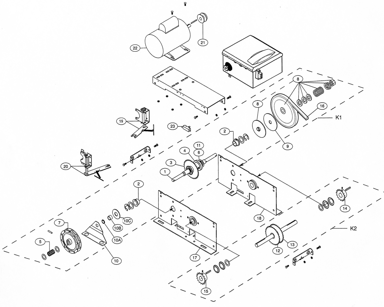 LiftMaster HJ model industrial-duty hoist jackshaft operator prior to 2005 parts breakdown schematic