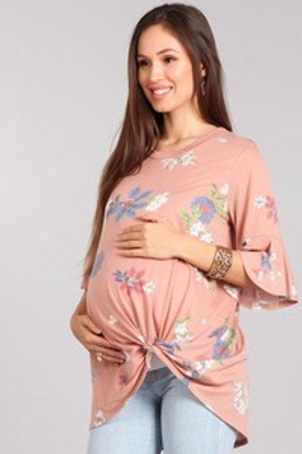 Knit, floral print, maternity tunic top in a relaxed fit with a crew neck, ruffled short sleeves, and knotted front detail.


Origin : USA