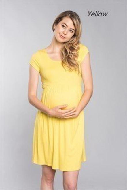 A casual yellow cap sleeve midi maternity dress, perfect for the modern mom on the go! 

Origin : USA