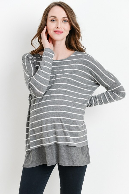 Striped long sleeve maternity and nursing top.