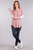 Pink ribbed maternity knit sweater with long sleeves with faux suede elbow patches, round neckline, and rounded high low hem detail

Origin : USA